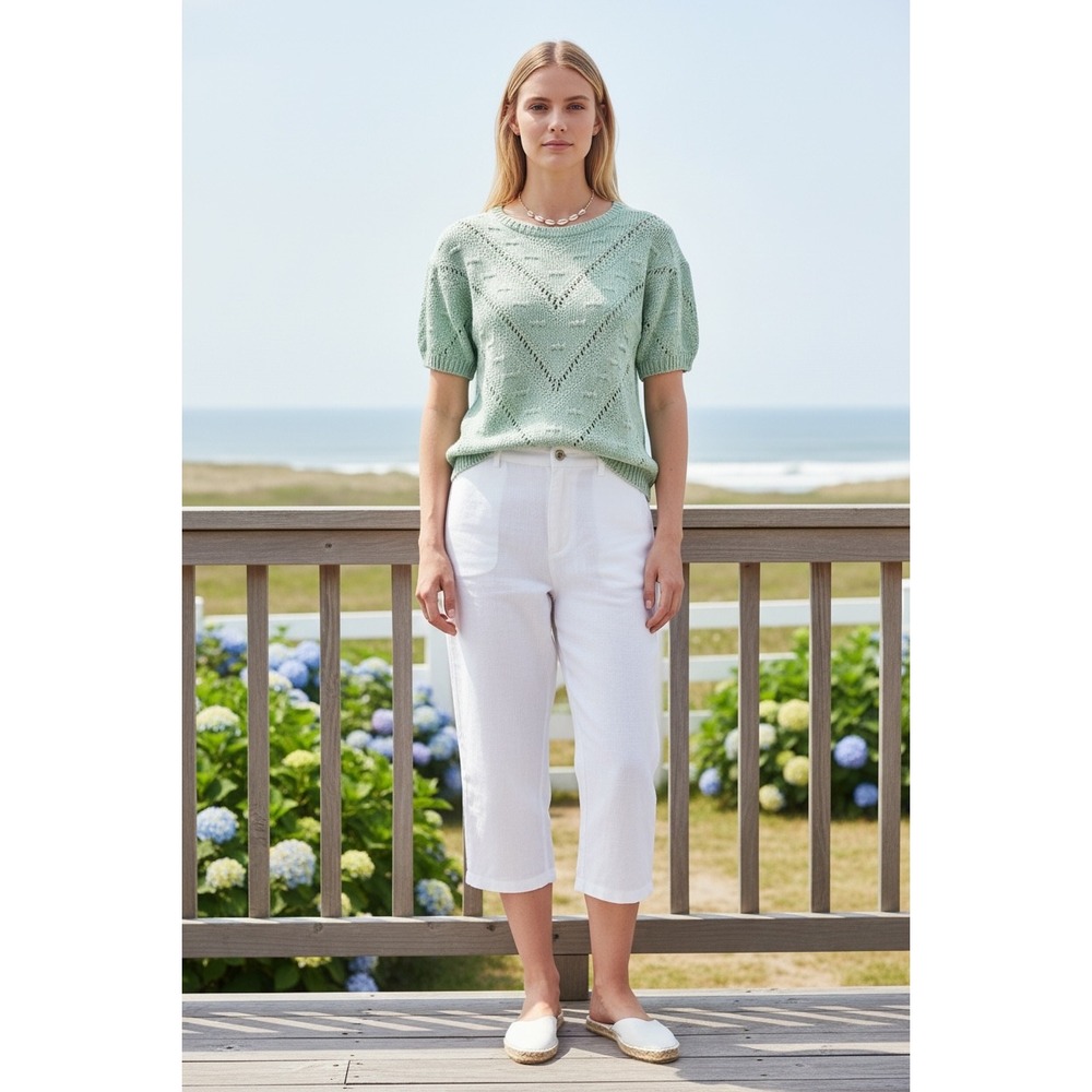 NEW Across America Knit Maven Sweater Medium Mint Green Pointelle USA Cottage